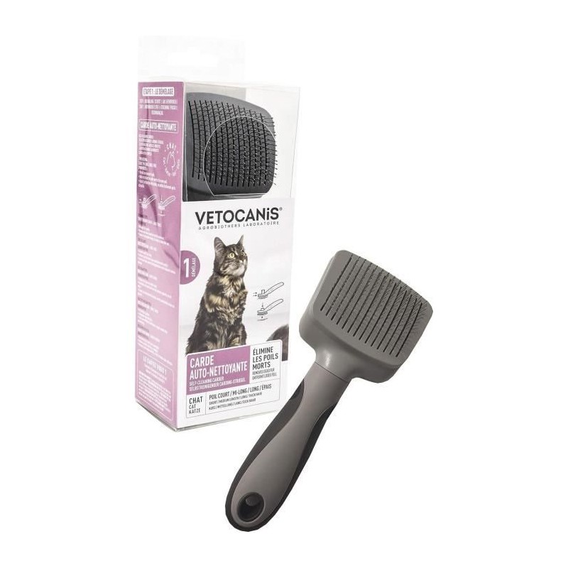 Brosse toilettage - VETOCANIS - Carde auto-nettoyante pour chat - Rét Brosse toilettage - VETOCANIS - Carde auto-nettoyante pour chat - Rét