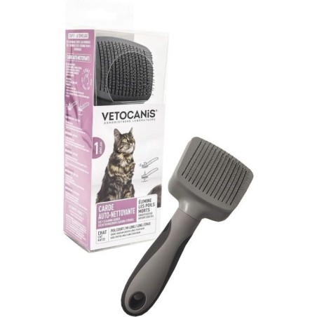 Brosse toilettage - VETOCANIS - Carde auto-nettoyante pour chat - Rét