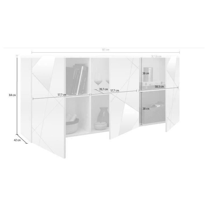Buffet VICTORY 3 Portes Blanc Laqué brillant avec serigraphie miroir L181 Cm Buffet VICTORY 3 Portes Blanc Laqué brillant avec serigraphie miroir L181 Cm