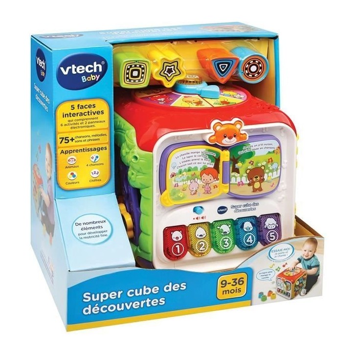 Cube des découvertes interactif VTECH BABY - Multicolore - 10 mélodies et 4 chansons - Mixte - 9 mois et plus Cube des découvertes interactif VTECH BABY - Multicolore - 10 mélodies et 4 chansons - Mixte - 9 mois et plus