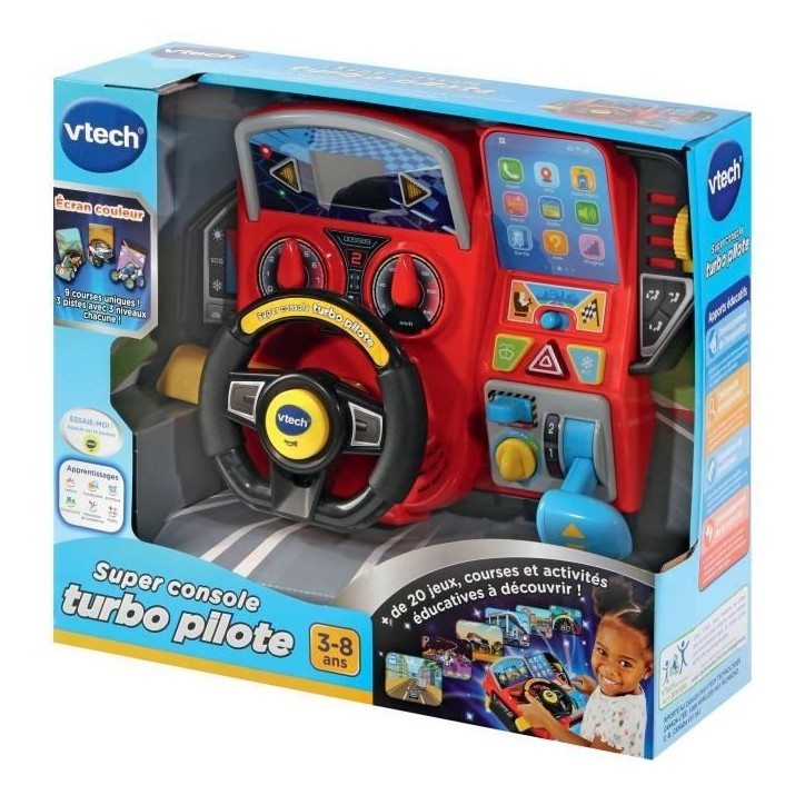 Simulateur de conduite pour enfant - VTECH Super Console Turbo Pilote - Écran couleur et 20 jeux inclus Simulateur de conduite pour enfant - VTECH Super Console Turbo Pilote - Écran couleur et 20 jeux inclus