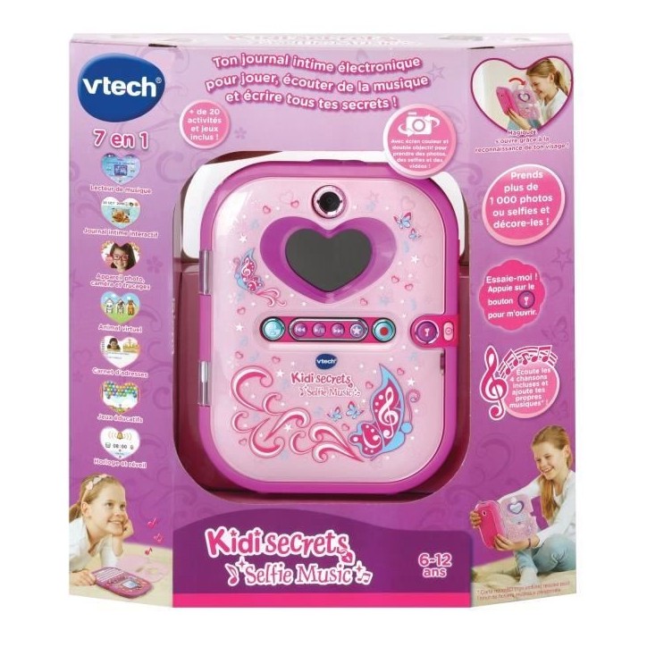 Agenda électronique VTECH Kidisecrets Selfie Music Rose avec lecteur MP3 pour filles de 6 a 12 ans