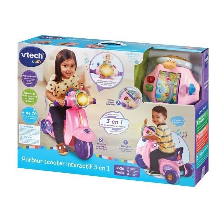 VTECH PORTEUR SCOOTER INTERACTIF 3 EN 1 ROSE