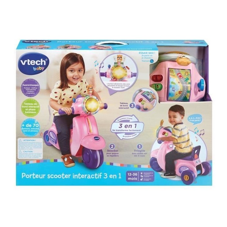 VTECH PORTEUR SCOOTER INTERACTIF 3 EN 1 ROSE
