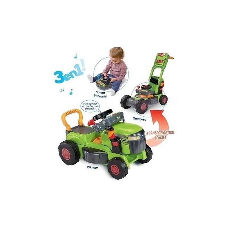 VTECH BABY - SUPER TRACTEUR MAGI TONDEUSE Evolutif 3 en 1 - VERT - Mul
