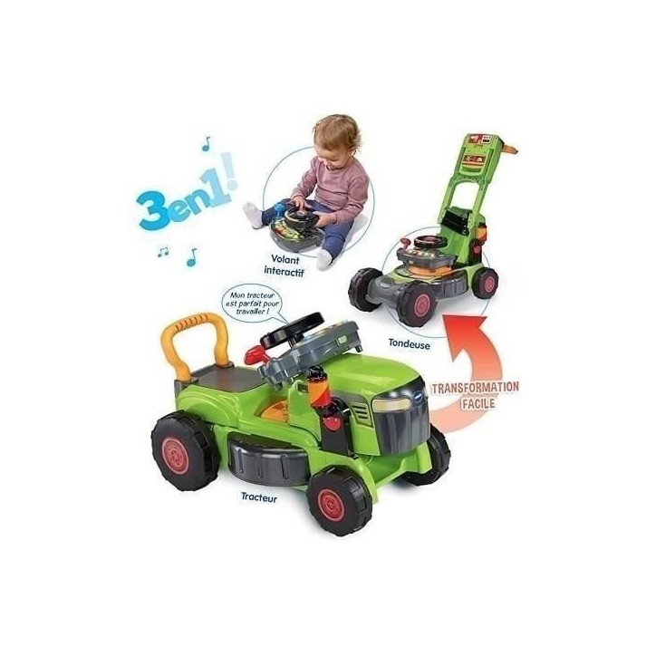 VTECH BABY - SUPER TRACTEUR MAGI TONDEUSE Evolutif 3 en 1 - VERT - Multicolore