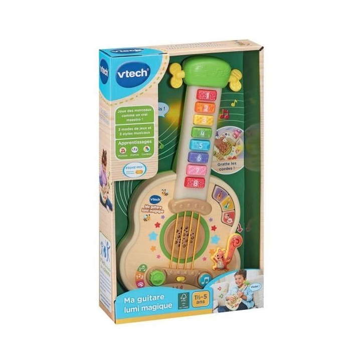 MA GUITARE LUMI MAGIQUE (JOUET AVEC PARTIE BOIS CERTIFIE FSC)