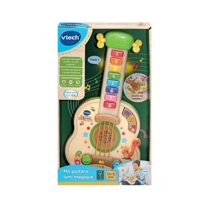 MA GUITARE LUMI MAGIQUE (JOUET AVEC PARTIE BOIS CERTIFIE FSC)