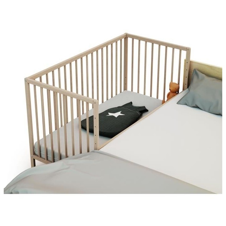 Lit bébé cododo - 60 x 120 cm - WEBABY - LIO - Hetre brut Lit bébé cododo - 60 x 120 cm - WEBABY - LIO - Hetre brut