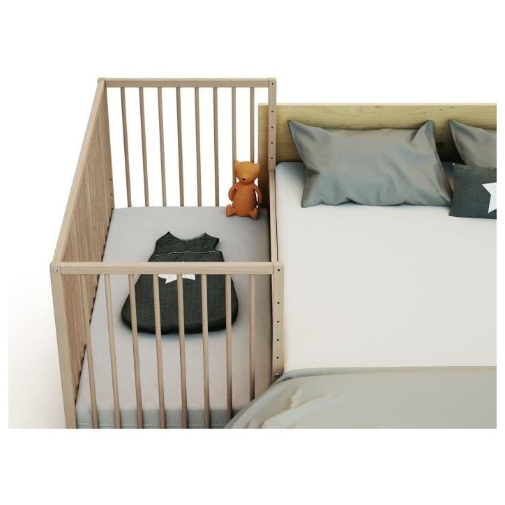 Lit bébé cododo - 60 x 120 cm - WEBABY - LIO - Hetre brut Lit bébé cododo - 60 x 120 cm - WEBABY - LIO - Hetre brut