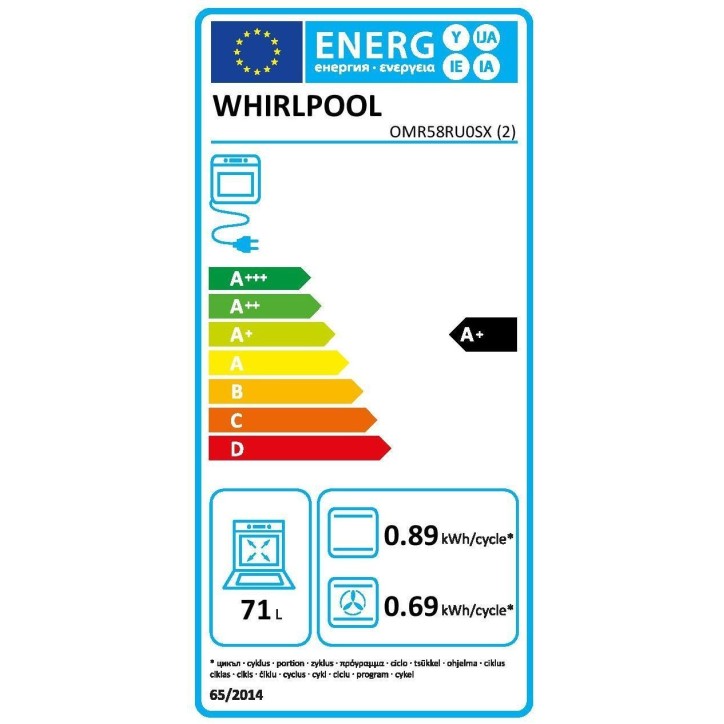 Four encastrable - Pyrolyse + Hydrolyse - Multifonction - WHIRLPOOL - OMR58RU0SX - Inox - Porte froide - 59,5 x 55,1 x 58,3 cm
