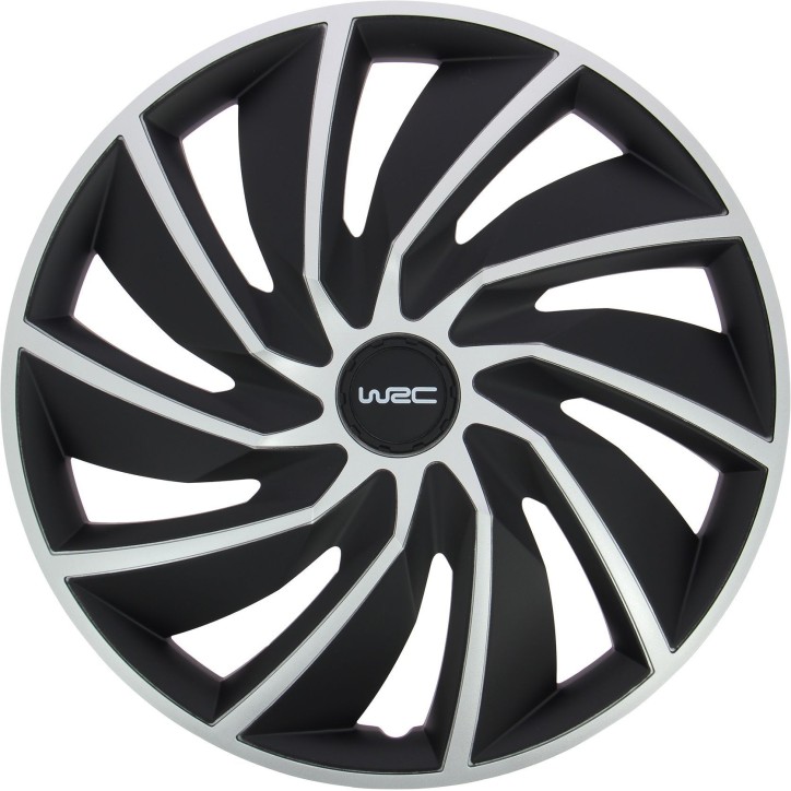 Lot de 4 enjoliveurs Bi-couleur gris & noir 15 pouces - WRC - TURBO - Look racing - Fixation simple et rapide par clips