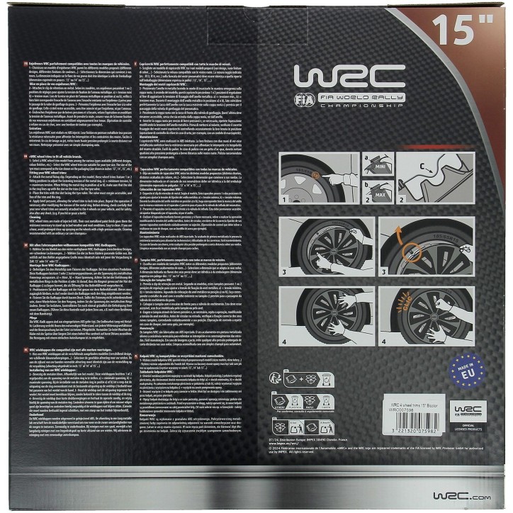 Lot de 4 enjoliveurs Bi-couleur gris & noir 15 pouces - WRC - TURBO - Look racing - Fixation simple et rapide par clips
