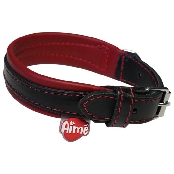 Collier pour chien - AIME - Basic cuir - Cuir vache / agneau - Taille S 27-35 cm - Noir / Rouge Collier pour chien - AIME - Basic cuir - Cuir vache / agneau - Taille S 27-35 cm - Noir / Rouge