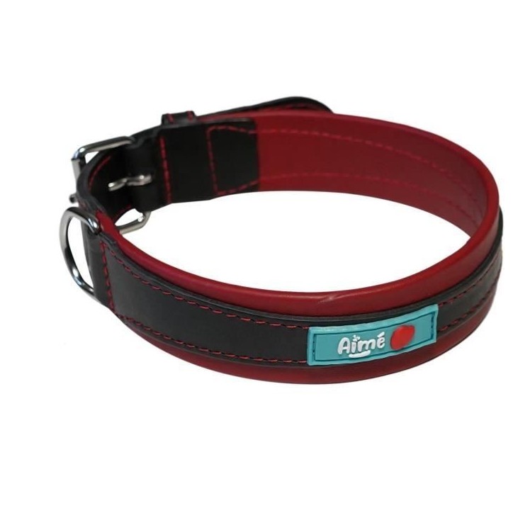 Collier pour chien - AIME - Basic cuir - Cuir vache / agneau - Taille L 43-52 cm - Noir / Rouge Collier pour chien - AIME - Basic cuir - Cuir vache / agneau - Taille L 43-52 cm - Noir / Rouge
