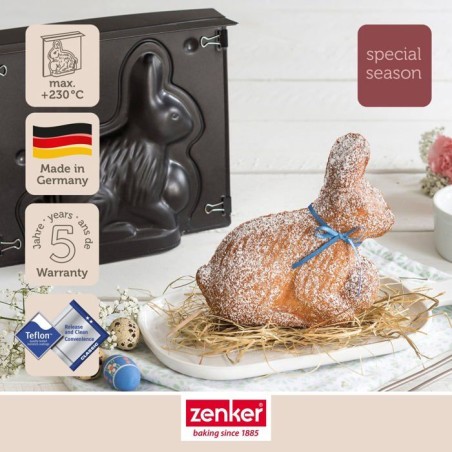Lot de 2 moules a gâteaux 3D - ZENKER - Forme de lapin de Pâques - 600 ml