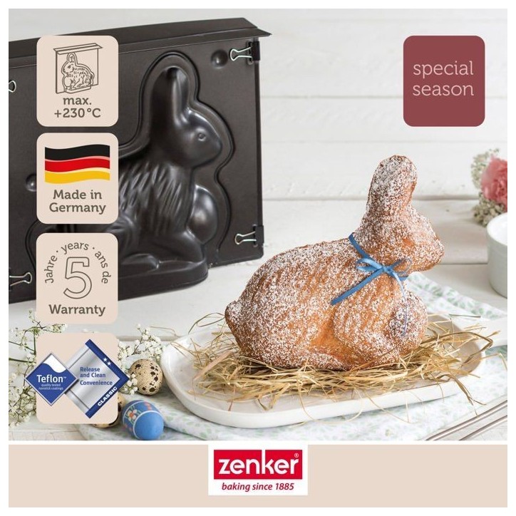 Lot de 2 moules a gâteaux 3D - ZENKER - Forme de lapin de Pâques - 600 ml