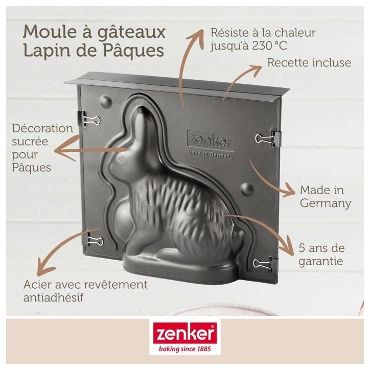 Lot de 2 moules a gâteaux 3D - ZENKER - Forme de lapin de Pâques - 600 ml