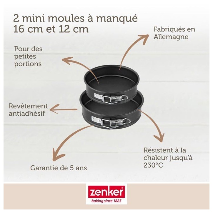 Lot de 2 mini moules a manqué a charniere - ZENKER - Special Mini - 12 et 16 cm