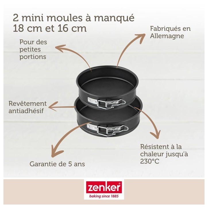 Lot de 2 mini moules a manqué a charniere - ZENKER - Special Mini - 16 et 18 cm