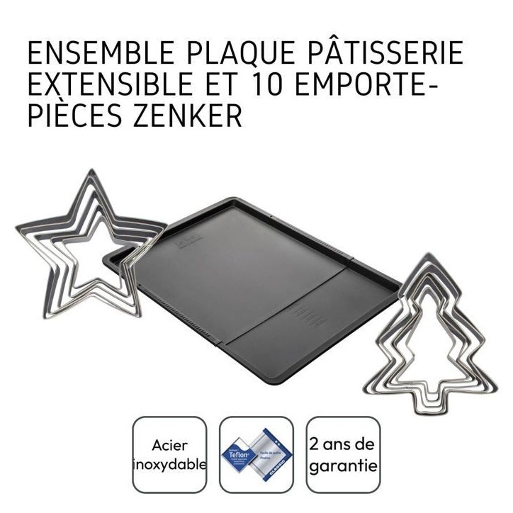 Ensemble avec plaque a pâtisserie extensible et 10 emporte-pieces - ZENKER Ensemble avec plaque a pâtisserie extensible et 10 emporte-pieces - ZENKER
