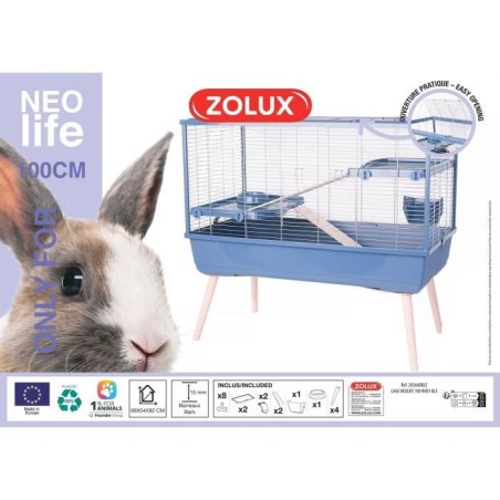 ZOLUX Cage grillagée lapin et rongeur sur pieds 2 étages - L. 99 x l. 54 x H. 92 cm - NeoLife - Zolux Bleu