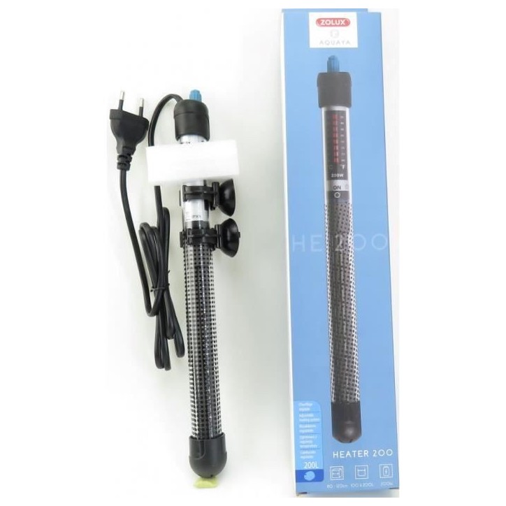 Chauffage pour aquarium - Zolux - 200W - Température réglable jusqu'a 34°C - Noir - Poisson d'eau de mer