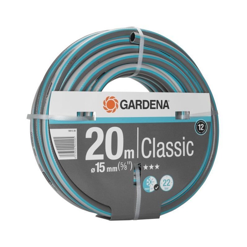 Tuyau d'arrosage Classic GARDENA - Longueur 20m - Ø15mm - Haute rési