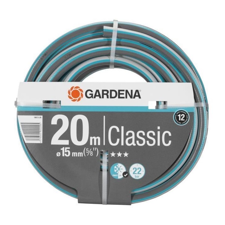 Tuyau d'arrosage Classic GARDENA - Longueur 20m - Ø15mm - Haute résistance pression 22 bar - Garantie 12 ans