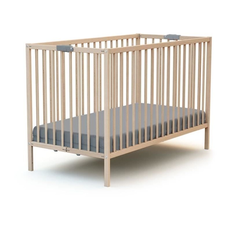 Lit bébé pliant - 60 x 120 cm - WEBABY - FLEX - Hetre brut Lit bébé pliant - 60 x 120 cm - WEBABY - FLEX - Hetre brut
