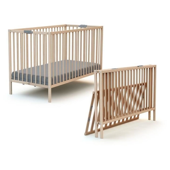 Lit bébé pliant - 60 x 120 cm - WEBABY - FLEX - Hetre brut