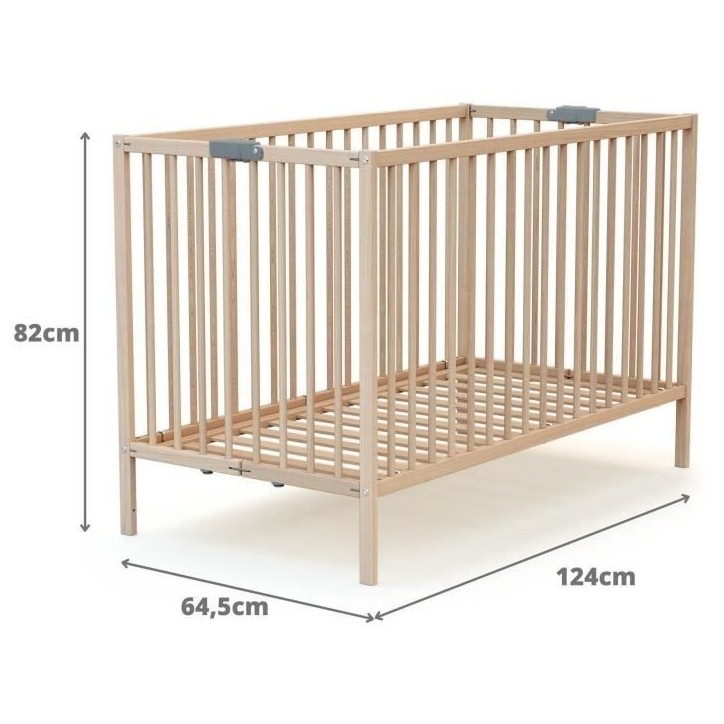 Lit bébé pliant - 60 x 120 cm - WEBABY - FLEX - Hetre brut