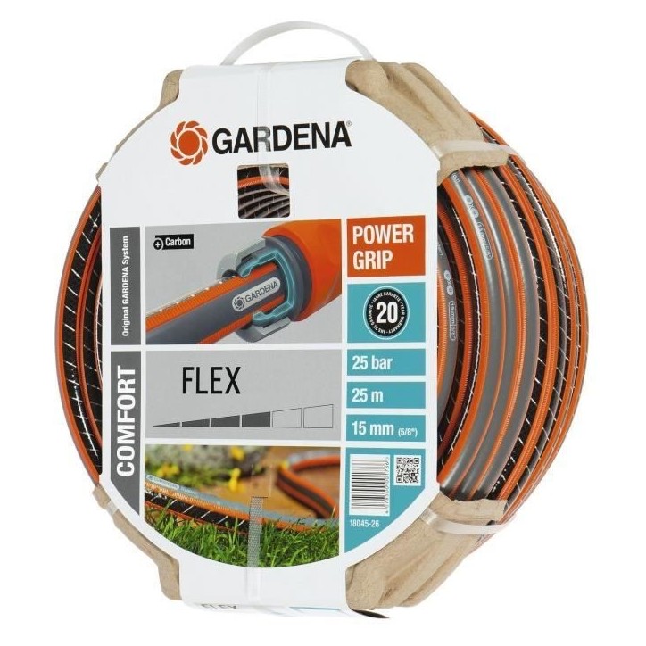 GARDENA Tuyau d'arrosage Comfort FLEX – Longueur 25m – Ø15mm – Anti noeud et indéformable – Garantie 20 ans (18045-26)