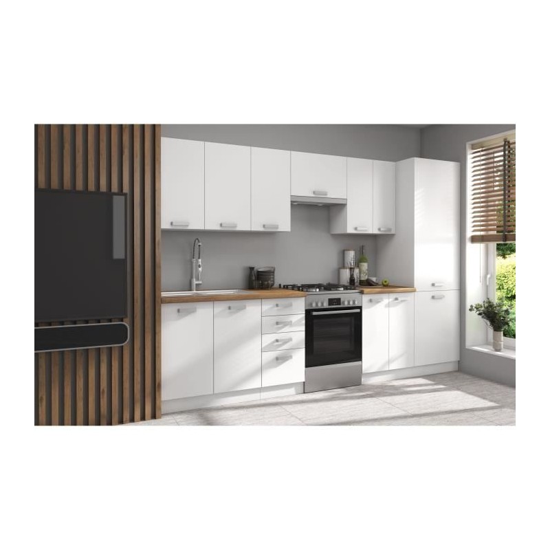ATLAS Cuisine complete 8 éléments - Décor blanc - L300 x H52 x H82 ATLAS Cuisine complete 8 éléments - Décor blanc - L300 x H52 x H82