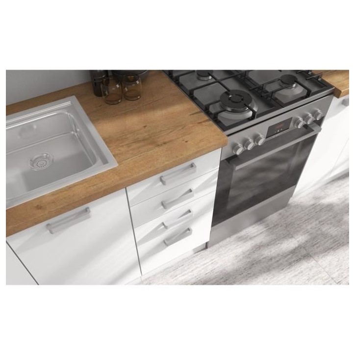ATLAS Cuisine complete 8 éléments - Décor blanc - L300 x H52 x H82 cm - Plan de travail non inclus