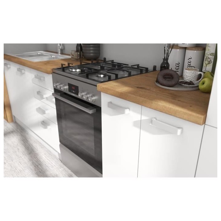 ATLAS Cuisine complete 8 éléments - Décor blanc - L300 x H52 x H82 cm - Plan de travail non inclus