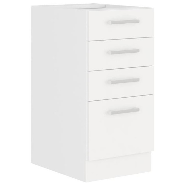 ATLAS Meuble bas 4 tiroirs - Décor blanc - L40 x P52x H82 - Plan de travail non inclus