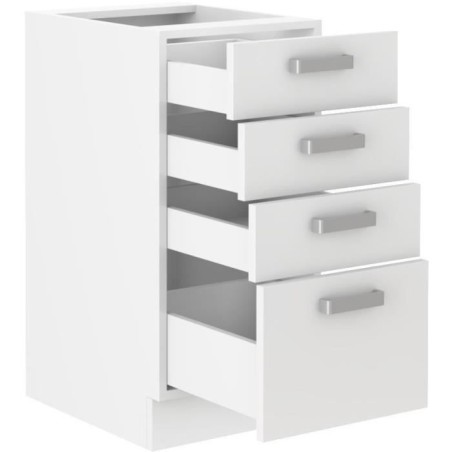 ATLAS Meuble bas 4 tiroirs - Décor blanc - L40 x P52x H82 - Plan de travail non inclus