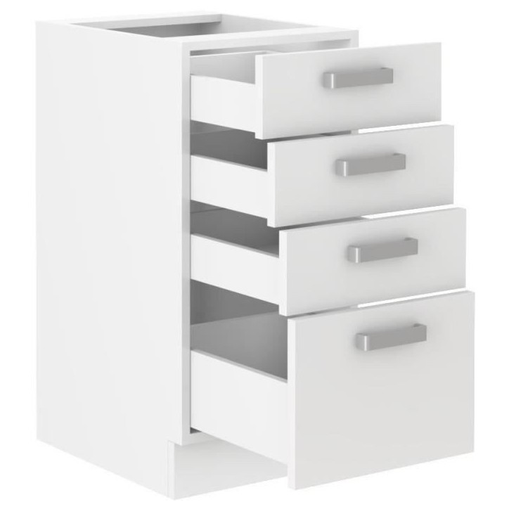 ATLAS Meuble bas 4 tiroirs - Décor blanc - L40 x P52x H82 - Plan de travail non inclus