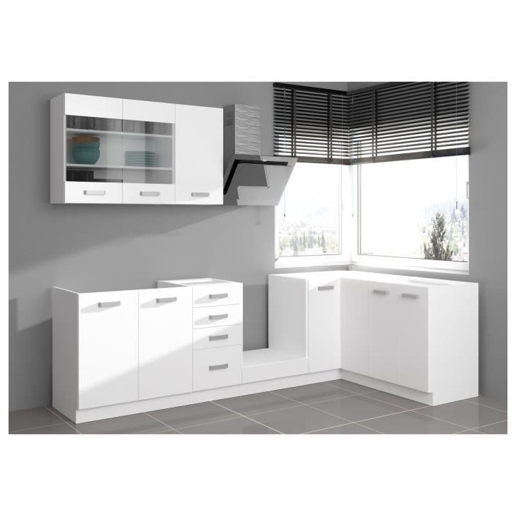 ATLAS Cuisine complete d'angle 8 éléments (reversible droit / gauche) - Décor blanc - L270 cm - Plan de travail non inclus ATLAS Cuisine complete d'angle 8 éléments (reversible droit / gauche) - Décor blanc - L270 cm - Plan de travail non inclus