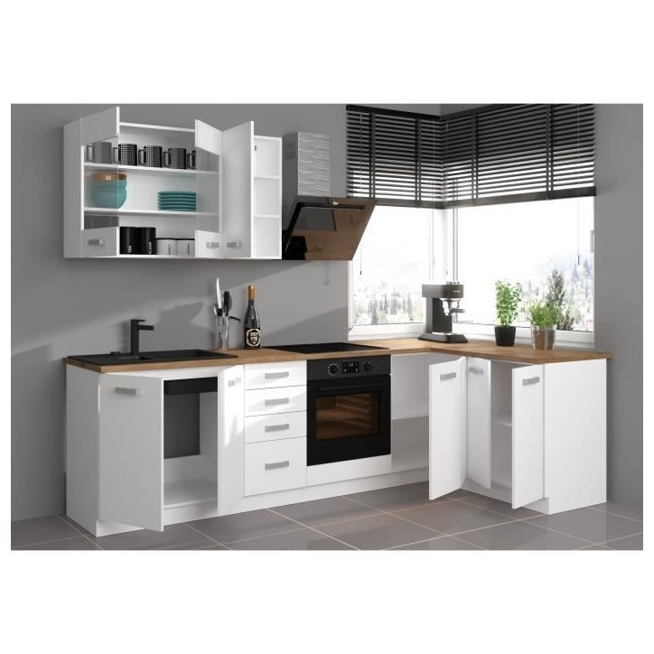 ATLAS Cuisine complete d'angle 8 éléments (reversible droit / gauche) - Décor blanc - L270 cm - Plan de travail non inclus ATLAS Cuisine complete d'angle 8 éléments (reversible droit / gauche) - Décor blanc - L270 cm - Plan de travail non inclus
