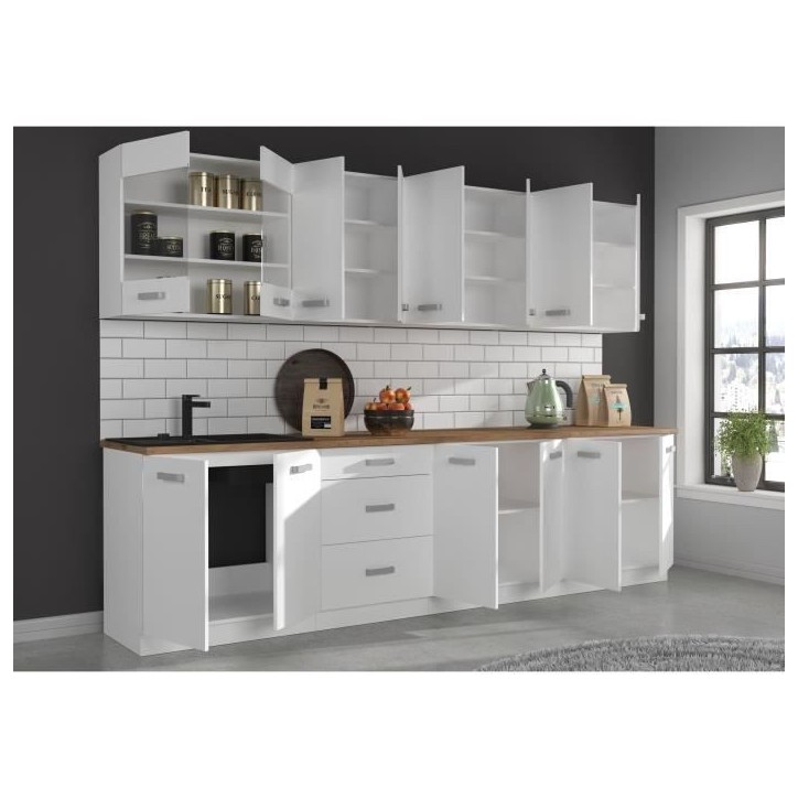 ATLAS Cuisine complete d'angle 8 éléments (reversible droit / gauche) - Décor blanc - L270 cm - Plan de travail non inclus ATLAS Cuisine complete d'angle 8 éléments (reversible droit / gauche) - Décor blanc - L270 cm - Plan de travail non inclus