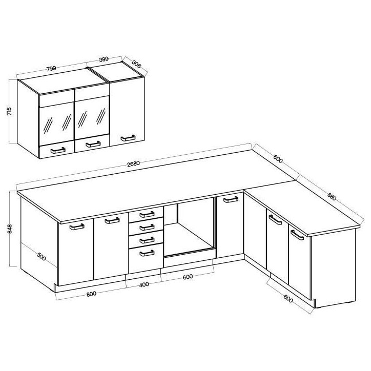 ATLAS Cuisine complete d'angle 8 éléments (reversible droit / gauche) - Décor blanc - L270 cm - Plan de travail non inclus ATLAS Cuisine complete d'angle 8 éléments (reversible droit / gauche) - Décor blanc - L270 cm - Plan de travail non inclus
