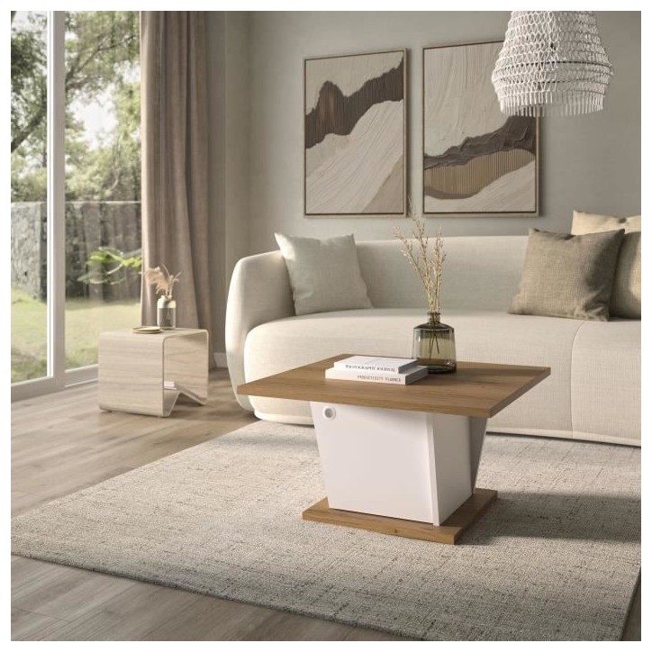 Table basse bar - ATOS - Carré - Chene Helvezia / Blanc - 69 x 69 x 38 cm Table basse bar - ATOS - Carré - Chene Helvezia / Blanc - 69 x 69 x 38 cm