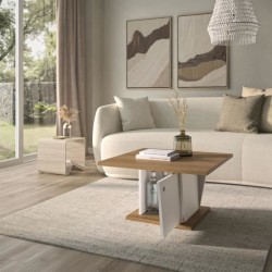 Table basse bar - ATOS - Carré - Chene Helvezia / Blanc - 69 x 69 x 3