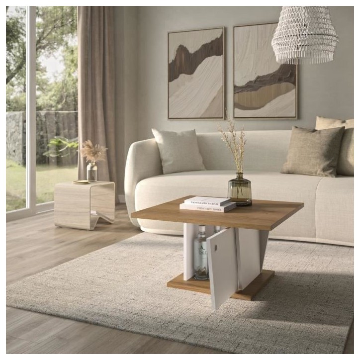 Table basse bar - ATOS - Carré - Chene Helvezia / Blanc - 69 x 69 x 38 cm Table basse bar - ATOS - Carré - Chene Helvezia / Blanc - 69 x 69 x 38 cm