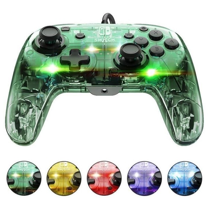 Manette filaire pour Nintendo Switch - PDP - Afterglow - Éclairage LED - Transparent