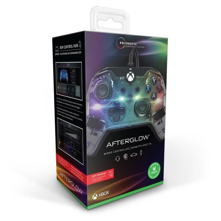 Manette de jeu - Xbox Series X|S, Xbox One et PC - LED Afterglow - Filaire - PDP - Transparent