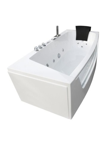 Baignoire Balnéo - Pack Luxe - 185x90x68cm - Appuie-tete - Systeme Air Bubble - LED - Cascade d'eau