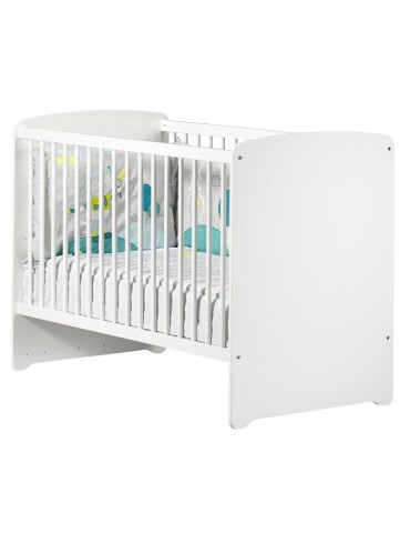 Lit bébé en bois blanc 120x60 - BABY PRICE - tetes panneaux non transformable - galeries fixes - sommier réglable en hauteur